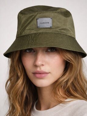 All Saints Olive Bucket Hat with Logo Patch